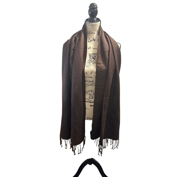 Elegant Brown Pashmina Scarf Wrap With Fringe Detail Soft Lightweight Material V - Picture 3 of 7